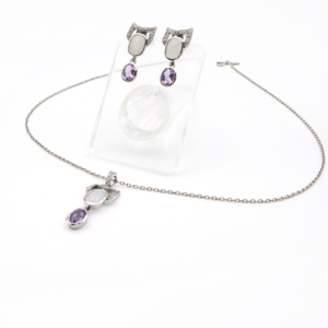 Ensemble pendentif et boucles d'oreilles en argent sterling 925 avec améthyste naturelle et pierre de lune, plaqué rhodium, bijoux fins OEM ODM - Product Image 3