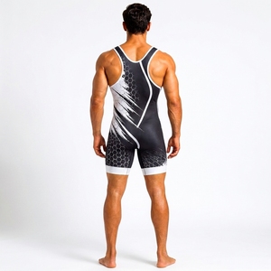 Maillot de lutte ajusté pour homme, imprimé par sublimation, anti-humidité, respirant, extensible, léger, en Spandex et Polyester 240g, devant - Product Image 2