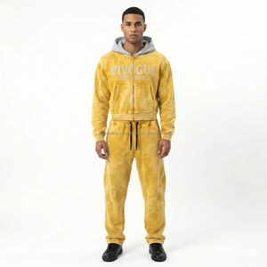 Custom Logo Acid Wash Heat Transfer Printed 100% Cotton Hoodies Joggers <b>Sets</b> Unisex Gyms Fitness Winter Tracksuits - Product Image 5