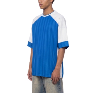 Men's Soccer Jersey <b>Blue</b> <b>White</b> Raglan Crew Neck <b>Striped</b> Athletic Sportswear Jersey Wholesale - Product Image 3