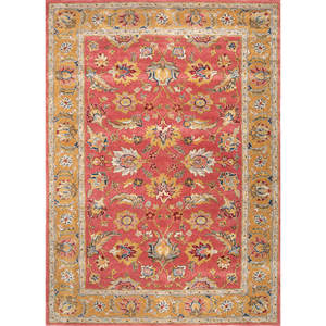 Traditional Classic Kasbah Hand Tufted <b>Wool</b> Viscose Rugs <b>Red</b> Orange Floral Patterns for Home Hallway Rectangle Shape Big Soft - Product Image 1