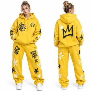 Conjunto Deportivo Oversize para Mujer con Capucha, Sudadera con Capucha de Algodón Estampado y Forro Polar, Pantalones Deportivos Holgados, Ropa Urbana para Mujer, Traje Deportivo de Corte Holgado - Product Image 1