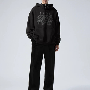 Pull en molleton thermique 500 g/m² de qualité supérieure, personnalisé, pour homme, style streetwear hiver, avec strass, en coton épais, fourni par OEM - Product Image 5
