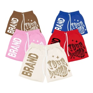 Nouveaux shorts de jogging pour hommes, personnalisés avec logo en strass, style streetwear vintage, coupe oversize, effet délavé soleil et délavé à l'acide, brodés - Product Image 2