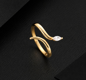 925 Sterling Silver 18K Gold Marquise Cut Cubic Zirconia Tiny Snake Women's Ring Prong Setting Minimalist Unisex Everyday Wear - Product Image 1