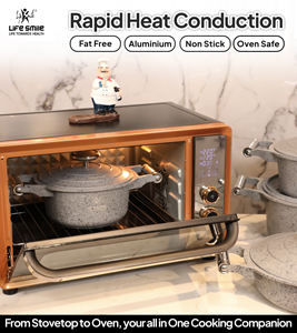 Juego de Utensilios de Cocina Antiadherentes de Granito y Titanio de Lujo con Asas de Acero Inoxidable, Tapa Metálica Ahorradora de Energía, Base Apta para Inducción - Product Image 5