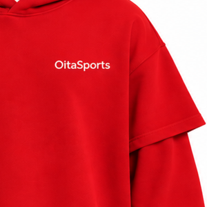 Custom Red Double Layer Hoodie <b>Vintage</b> Oversized Short Sleeve Overlay Long Sleeve Pullover Casual Streetwear Hooded <b>Sweatshirt</b> - Product Image 6