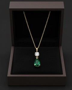 Collier pendentif en émeraude naturelle, pierre précieuse verte, cristal, bijoux élégants faits à la main, cadeau de mode pour femmes, luxe - Product Image 6