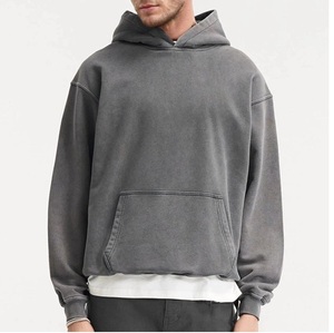 Pull à capuche respirant personnalisé pour homme, effet délavé, vente en gros, coupe oversize, style vintage, en molleton de coton - Product Image 2