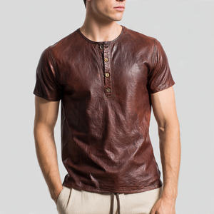 T-shirt pour homme de haute qualité à manches courtes, col rond, style motard en cuir et PU, écologique, anti-UV - Product Image 3