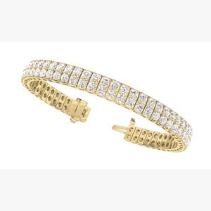 Pulsera de Diamantes Cultivados en Laboratorio de Doble Hilera, Corte Redondo, Oro Amarillo de 14K, Nueva - Product Image 2