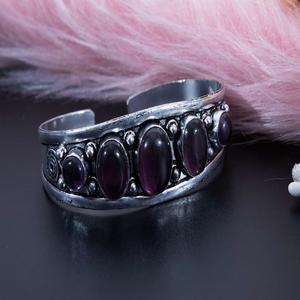 925 <b>Sterling</b> <b>Silver</b> Oxidized Amethyst <b>Cuff</b> <b>Bracelet</b> Stylish Handmade Bezel Setting Gold Anniversary Gift for Weddings Parties - Product Image 3