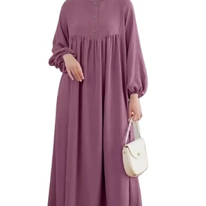 EMuslim Abaya solide une pièce Robe de prière femmes lâche à manches longues vêtements islamiques dame O cou Dubai saoudien Robe turque - Product Image 1