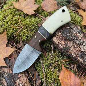 Cuchillo Skinner de Hoja Fija de Acero de Damasco Hecho a Mano con Mango de Madera y Hueso para Uso Diario y Camping, Soporte OEM con Funda - Product Image 5