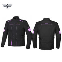 Blouson de moto unisexe noir à manches longues, imperméable et respirant, en polyester 240g, protection CE, logo personnalisé sur le devant.