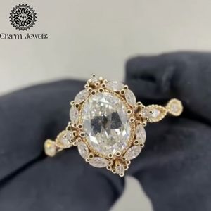 Charm_Jewells Vintage <b>Oval</b> <b>Moissanite</b> <b>Engagement</b> <b>Ring</b> Silver Prong Setting Flower Design IGI Certified 3 GM Women's Jewelry - Product Image 2