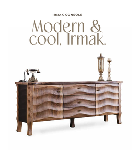Meuble console en bois, buffet d'appoint avec tiroirs à motif ondulé pour salon et hôtel - Product Image 1