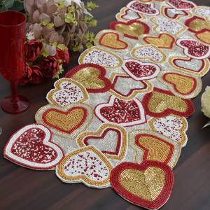<b>Black</b> Gold Beaded Luxury Table <b>Runner</b> Rectangle Fabric Handmade Eco-Friendly Durable Mats - Product Image 2