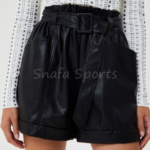 2026 Custom Women Breathable 100% Leather made Sublimation Shorts with <b>Drawstring</b> Feature Women Leather Shorts for Sale - Product Image 3