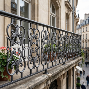 Decorative wrought iron <b>railing</b> panel durable outdoor construction classical design strong metal framework elegant garden - Product Image 1