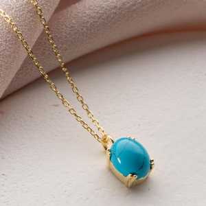 <b>Opal</b> Vintage Charm <b>Necklace</b> 925 Sterling Silver 14K Gold Plated Oval Pendant IGI Certified Lab Created February Birthstone - Product Image 4
