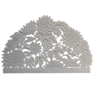 Cabecero de Cama Queen Size de Madera Tallada a Mano con Diseño de Girasol de Media Luna, Acabado Gris, Muebles de Dormitorio de Madera Sintética - Product Image 1