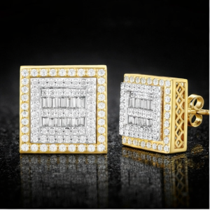 Pendientes de tuerca con broche de rosca de moissanita y diamantes en racimo, corte baguette, oro macizo de 10K, chapado en rodio, estilo hip-hop, unisex, regalo, boda - Product Image 4