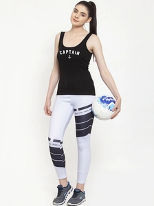 Camiseta sin mangas negra para mujer con estampado de capitán, cuello redondo, estilo náutico, transpirable, de punto, con logo frontal - Product Image 4