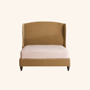 Cadre de lit en teck massif de luxe, rembourré, mobilier de chambre moderne et minimaliste avec tête de lit en tissu pour hôtel et villa - Product Image 2