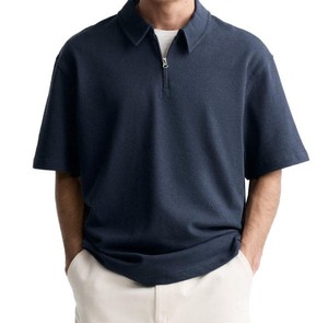 Men's White Short Sleeve <b>Polo</b> Shirt Zipper Front Casual Knitted Pique Cotton Breathable Solid Design Regular Fit - Product Image 3