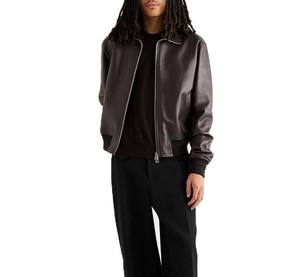 OEM Customized Outdoor Vintage Smooth Monochrome Waterproof <b>Men</b> <b>Leather</b> <b>Jacket</b> - Product Image 2