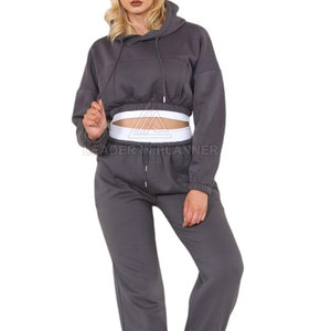 ชุดวอร์มครอปท็อปแบบมีฮู้ดสำหรับผู้หญิง ออกแบบตามสั่ง ขายส่ง หลายสี ระบายอากาศได้ดี เหมาะสำหรับฤดูหนาว ผลิตจากผ้าฝ้าย 100% - Product Image 2