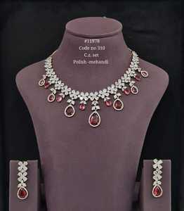 Collar con Circonita Cúbica en Forma de Flor 11978, Collar con Piedra Verde Corte Pera, Chapado en Rodio, Aretes, Estilo Clásico para Boda de Mujer - Product Image 6