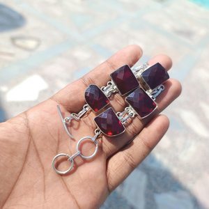 Bracelet en grenat rouge plaqué argent sterling, fait main, pierres précieuses facettées, bijoux ajustables, cadeau pour femmes et hommes - Product Image 5