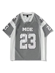 Maillot de football américain streetwear 2026 en satin métallisé et maille, col en V court, argenté, pour femme, style sportswear hip-hop Y2K - Product Image 4