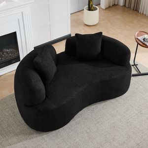 Divano a Due Posti Curvo da 169,93 cm in Velluto Nero Compresso, Tessuto Teddy, Nessun Montaggio Richiesto per Piccoli Spazi e Soggiorni - Product Image 2