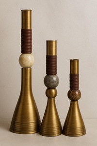 <b>Set</b> Of <b>3</b> Modern Gold Finished Metal <b>Vase</b> With Wooden Beads Design Decorative Table <b>Vases</b> Ideal For Home Living Room Decor - Product Image 4