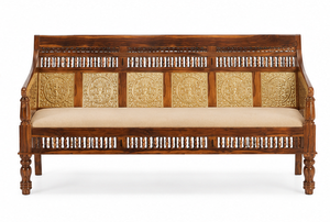 Solid Sheesham Wood Transitional Durable 3 Seater Royal <b>Sofa</b> Handcrafted Carved Design Brass <b>Foam</b> Filled for Apartment Hotel - Product Image 1