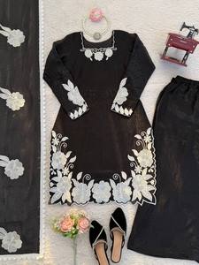 ชุดคุर्ติสผ้าไหมคุณภาพดีสำหรับผู้หญิง พร้อมกางเกงปาลาซโซ่และผ้าคลุมไหล่ผ้าไหม เหมาะสำหรับงานพิเศษหรืองานสังฆีต สำหรับส่งออก - Product Image 5