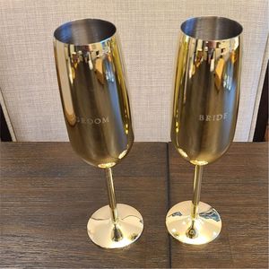 Juego de Copas de Champán de Metal Dorado de Lujo, Copas para Brindis Grabadas para Novios, Copas de Boda de Acero Inoxidable, Vasos para Bebidas de Fiesta - Product Image 1