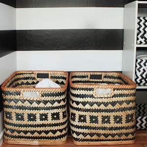 Nouveauté : Panier de rangement en bambou zigzag avec couvercles, panier à linge multifonctionnel élégant pour la décoration et l'organisation de la maison - Product Image 1