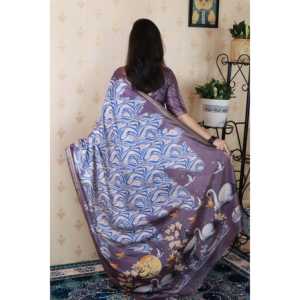 Sari en soie tussar gris abstrait doux tissé Elite Weaves, imprimé Zari, robe de soirée pour fêtes 450g - Product Image 4