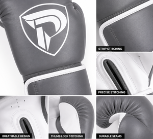 Guantes de Boxeo Profesionales Portátiles Dumela International, Color Gris Blanco, Cuero Genuino, Personalizados, Alta Calidad, Entrenamiento Vertical - Product Image 2