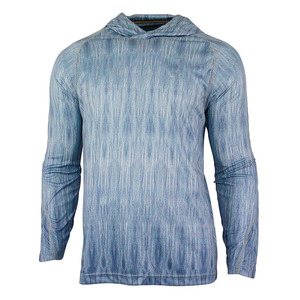 <b>Men</b> Blue Hooded Long Sleeve Fitted Shirt Moisture Wicking Polyester All Seasons Solid Color <b>Pullover</b> Top - Product Image 3