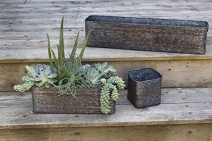 Maceta cuadrada de metal galvanizado con asas para plantación interior o exterior diseñador tradicional personalizable - Product Image 2
