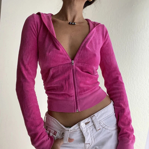 Veste à capuche courte zippée en velours pour femme, pantalon long, style Y2K, sweat-shirt décontracté avec poches, tenue de détente automne-hiver - Product Image 3