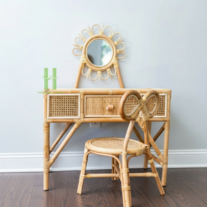 Juego de tocador infantil de ratán hecho a mano al por mayor con espejo, taburete y mesa de tocador, para uso escolar, muebles infantiles duraderos y ecológicos - Product Image 4