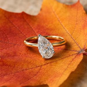 Pear Cut Diamond Engagement <b>Ring</b> Solid Yellow Gold Prong Setting Simple <b>Plain</b> Rounded Band Solitaire Classic Minimalist Bridal - Product Image 1
