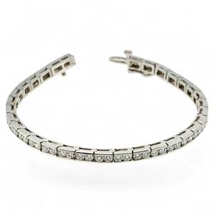 กำไลเทนนิสแพลตตินั่มหรูหราแบบสองช่องประดับเพชรทรงกลม - Product Image 1