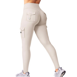 Light Beige Color Legging For Women's Highly Stretchable Fabric With Multi Pockets Breathable <b>Tights</b> Wholesale Cheap Price - Product Image 2